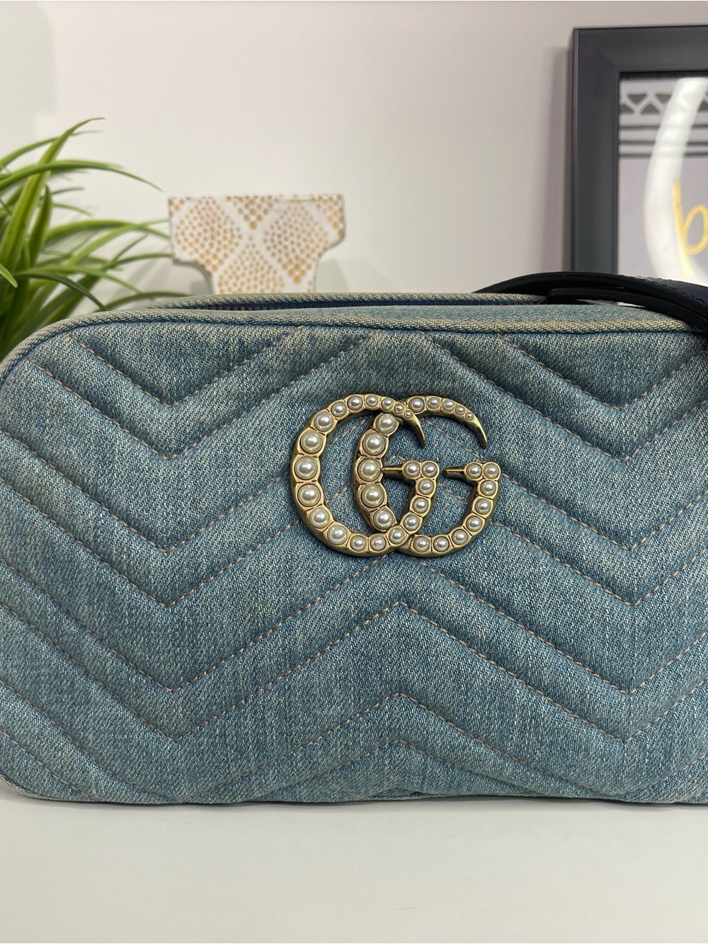 Gucci Denim GG Marmont Crossbody Bag in Light Blue